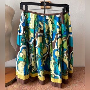 60’s Retro Pleated Skirt in an abstract Green & blue Print Lined. Small